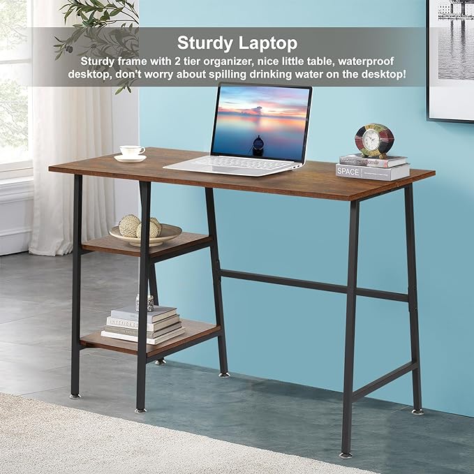 VECELO 43 Inch Home Office Computer Easy to Assemble Simple Table Modern Student Study Desk,Water Proof, Walnut+black leg - LeafyLoom