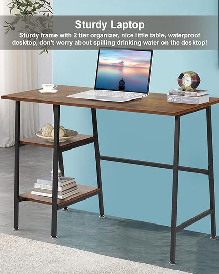 VECELO 43 Inch Computer, Writing Home Office Hutch Workstation with Shelf Storage Desk 43", New Walnut - LeafyLoom