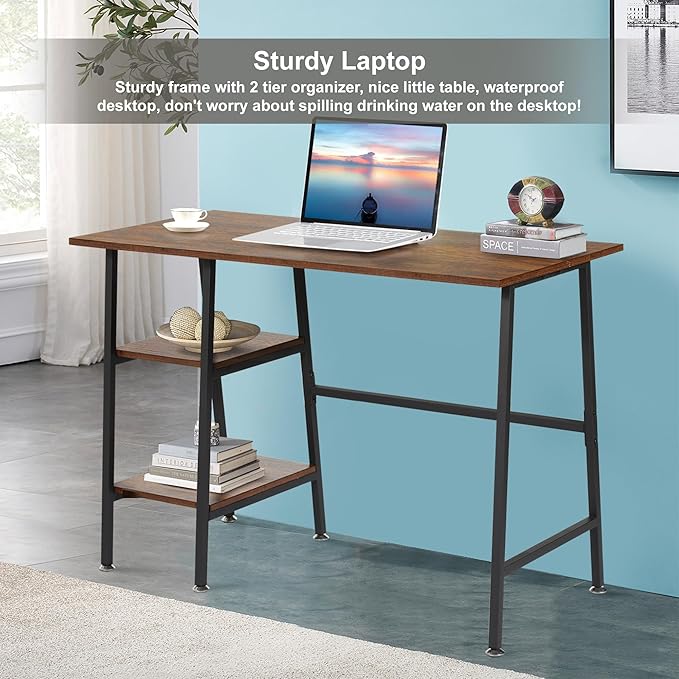 VECELO 43 Inch Computer, Writing Home Office Hutch Workstation with Shelf Storage Desk 43", New Walnut - LeafyLoom