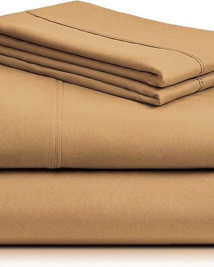 LuxClub 4 PC Sheet Sheets Deep Pockets 18" Eco Friendly Wrinkle Free-Kids-Fitted Sheets Machine Washable Hotel Bedding Silky Soft - Gold Twin - LeafyLoom