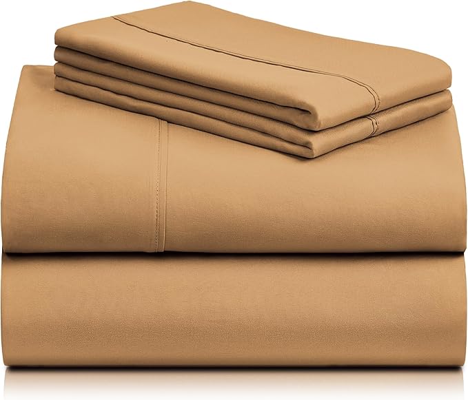 LuxClub 4 PC Sheet Sheets Deep Pockets 18" Eco Friendly Wrinkle Free-Kids-Fitted Sheets Machine Washable Hotel Bedding Silky Soft - Gold Twin - LeafyLoom