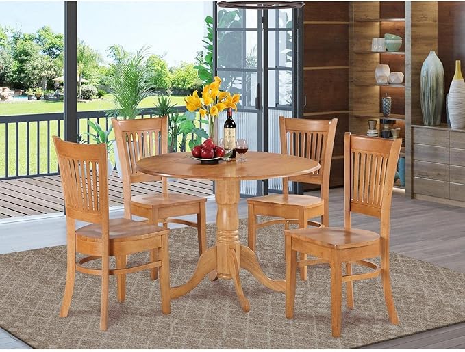 East West Furniture DLVA5-OAK-W Dublin 5 Piece Modern Set Includes a Round Wooden Table with Dropleaf and 4 Dining Room Chairs, 42x42 Inch - LeafyLoom