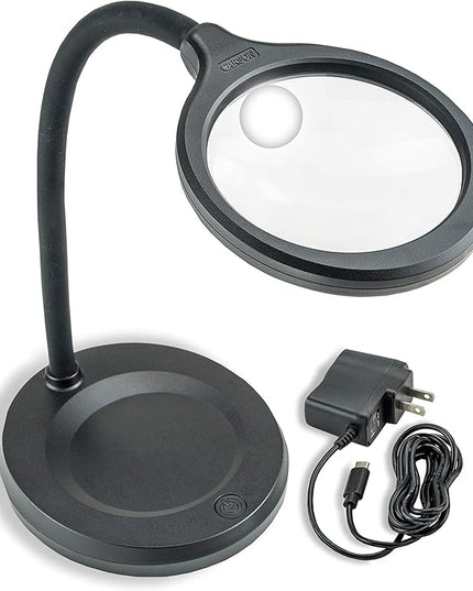 Carson DeskBrite300 COB LED Lighted 2x Aspheric Magnifier & Desk Lamp with 5x Spot Lens with Included USB-C Power Adapter, Black (LM-30) - LeafyLoom