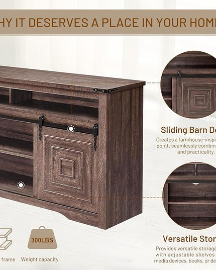 Zanzio 66" Farmhouse TV Stand for up to 75 inch TVs, Rustic Entertainment Center Media Console Table with Sliding Barn Doors Living Room Bedroom Wooden TV Cabinet (Rustic Brown) - LeafyLoom