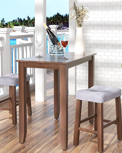 Nathaniel Home 3 Piece Table Set Counter Height Dining Furniture One Bench and Two Saddle Stools, Walnut - LeafyLoom