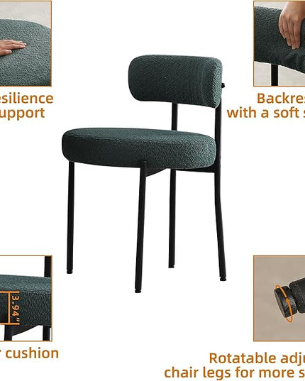 DYHOME Green Dining Chairs Set of 6, Mid-Century Modern Dining Chairs, Kitchen Dining Room Chairs, Curved Backrest Round Upholstered Boucle Sherpa Dining Chair with Black Metal Legs - LeafyLoom
