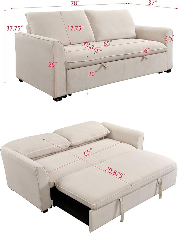 3 in 1 Oversized Convertible Loveseat Sleeper Sofa Bed,Soft Corduroy Upholstered Queen Love Seats Sofabed W/Pull Out Sleep Couch,Comfortable Cushions and Padded Armrests for Living Room - LeafyLoom