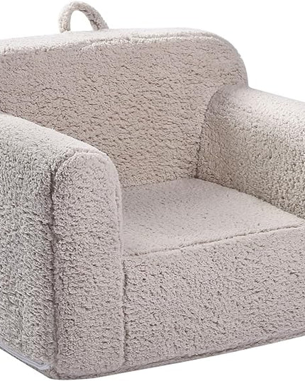 Kids Snuggly-Soft Sherpa Chair, Cuddly Toddler Foam Chair for Boys and Girls, Light Grey - LeafyLoom