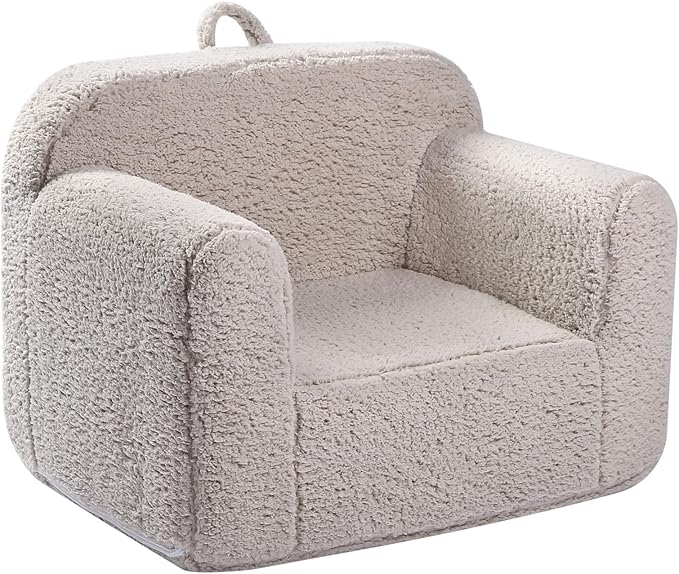 Kids Snuggly-Soft Sherpa Chair, Cuddly Toddler Foam Chair for Boys and Girls, Light Grey - LeafyLoom