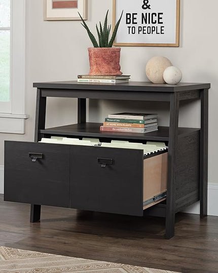 Sauder Trestle Lateral File, L: 32.28" x W: 24.49" x H: 29.41", Raven Oak Finish - LeafyLoom