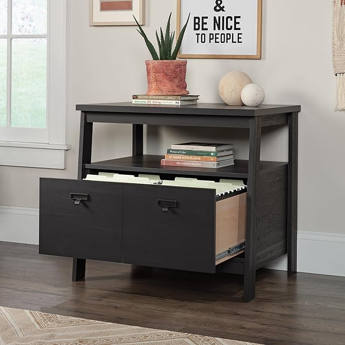 Sauder Trestle Lateral File, L: 32.28" x W: 24.49" x H: 29.41", Raven Oak Finish - LeafyLoom