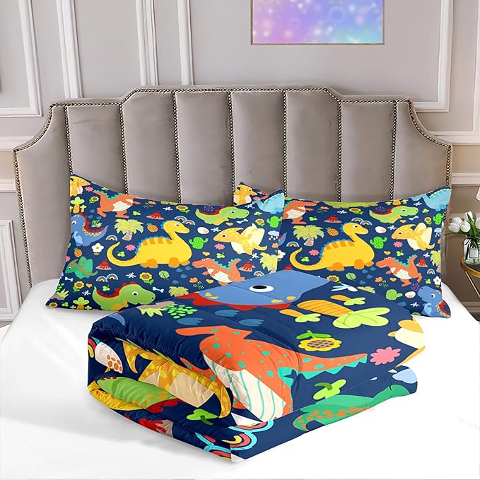 Dinosaur Comforter Set Queen, Dinosaur Bedding Set Queen for Boys Teens Room Dinosaur Blue Queen Size Comforter Sets Boys Queen Comforter Set Bedroom Decor, Queen (1 Comforter 2 Pillowcases) - LeafyLoom