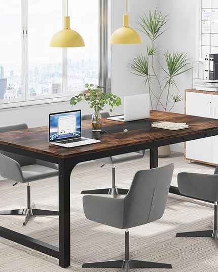Tribesigns Modern Computer Desk, 70.8 x 35.4 inch Large Executive Office Desk Computer Table Study Writing Desk Workstation for Home Office,Rustic/Black - LeafyLoom