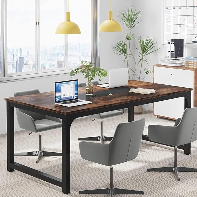 Tribesigns Modern Computer Desk, 70.8 x 35.4 inch Large Executive Office Desk Computer Table Study Writing Desk Workstation for Home Office,Rustic/Black - LeafyLoom