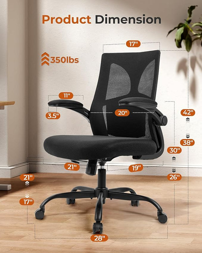 CAPOT Ergonomic Office Chair 350lbs Capacity - 3.9-inche Cushion and Tall Back Computer Desk Chair Breathable Mesh - Comfortable Swivel Office Chair with Adjustable Lumbar Support - LeafyLoom