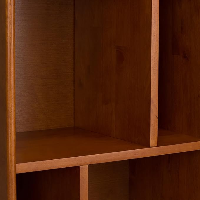 SIMPLIHOME Draper SOLID HARDWOOD 22 Inch Mid Century Modern Bookcase and Storage Unit in Teak Brown, For the Living Room, Study Room and Office - LeafyLoom