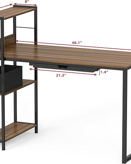 SHW 46-Inch Mission Desk with Side Shelf, 24" Deep, Walnut - LeafyLoom