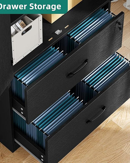 YITAHOME Wood File Cabinets, Heavy Duty Garage Tool Cabinets with Doors & Adjustable Shelves, Big Storage Filing Lockers for Home Office, Living Room, Pantry, Gym, Basement, Warehouse, Black - LeafyLoom