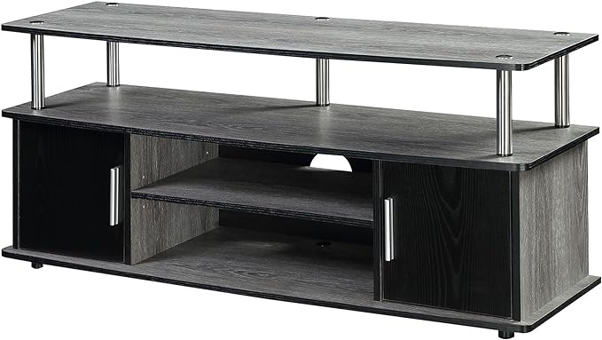 Convenience Concepts Designs2Go Monterey TV Stand with Cabinets and Shelves Home_Furniture_and_Decor, 47.25"L x 15.75"W x 21.25"H, Gray, Black - LeafyLoom