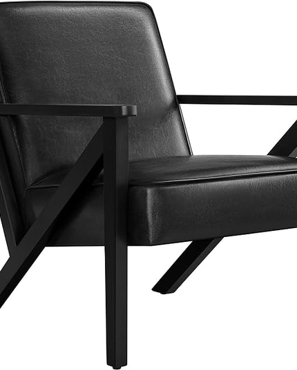 Yaheetech Accent Chair, Armchair with Strong Wood Frame, PU Leather Modern Retro Lounge Chair for Living Room/Lounge/Office/Reception Area, Black - LeafyLoom