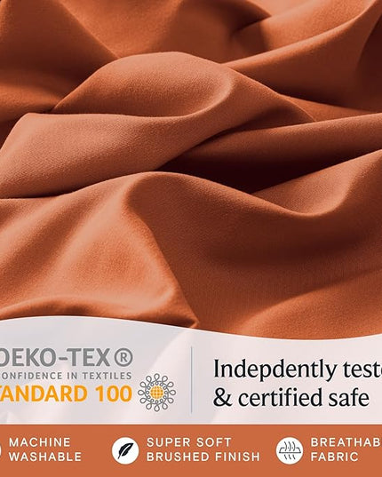 LuxClub 6 PC California King Sheet Set, Breathable Luxury Bed Sheets, Deep Pockets 18" Wrinkle Free Cooling Sheets Machine Washable Hotel Bedding Silky Soft - Autumn Orange Cal King - LeafyLoom