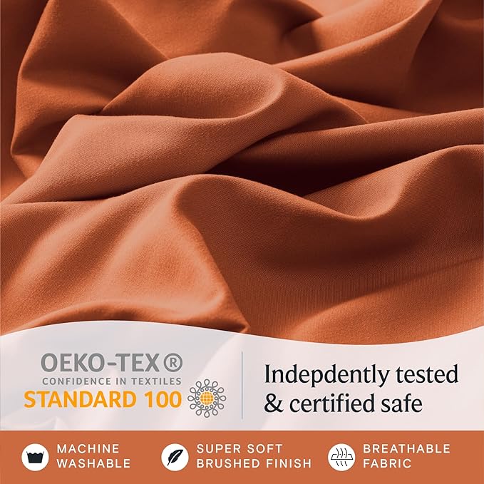 LuxClub 6 PC California King Sheet Set, Breathable Luxury Bed Sheets, Deep Pockets 18" Wrinkle Free Cooling Sheets Machine Washable Hotel Bedding Silky Soft - Autumn Orange Cal King - LeafyLoom