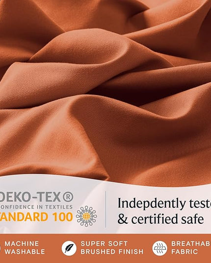 LuxClub 4 PC Sheet Sheets Deep Pockets 18" Eco Friendly Wrinkle Free-Kids-Fitted Sheets Machine Washable Hotel Bedding Silky Soft - Autumn Orange Twin - LeafyLoom