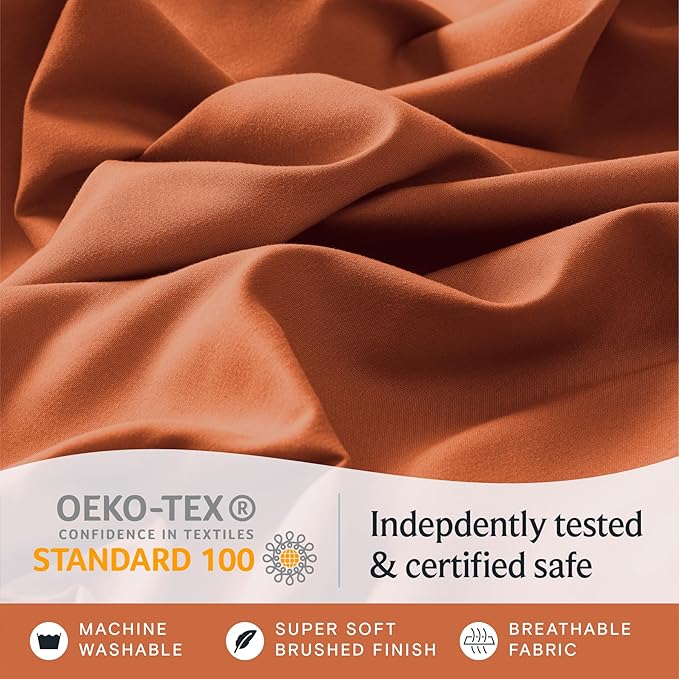 LuxClub 4 PC Sheet Sheets Deep Pockets 18" Eco Friendly Wrinkle Free-Kids-Fitted Sheets Machine Washable Hotel Bedding Silky Soft - Autumn Orange Twin - LeafyLoom