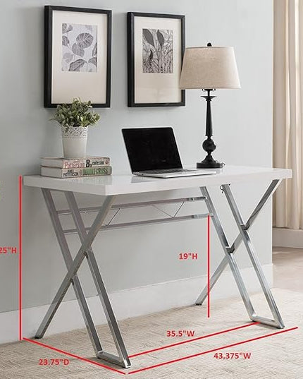 KB Designs - Modern Home Office Workstation Computer Desk, White/Chrome - LeafyLoom