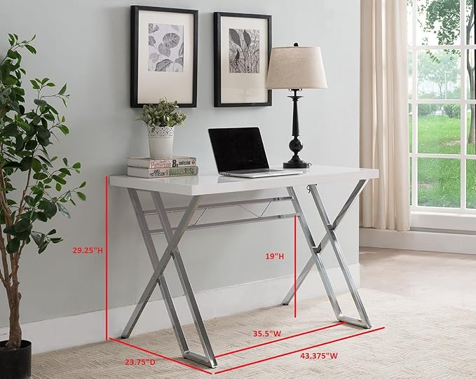KB Designs - Modern Home Office Workstation Computer Desk, White/Chrome - LeafyLoom