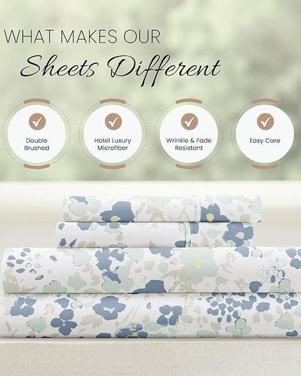 Linen Market 4 Piece King Bedding Sheet Set (Light Blue Violets) - Sleep Better Than Ever with These Ultra-Soft & Cooling Bed Sheets for Your King Size Bed - Deep Pocket Fits 16" Mattress - LeafyLoom
