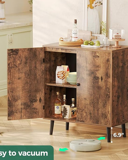 Buffet Cabinet with Storage, Storage Cabinet with 2 Doors, Rustic Brown Cabinet with Solid Wood Feet, Sideboard Cabinet Accent Cabinet, for Kitchen, Entryway, Living Room - LeafyLoom