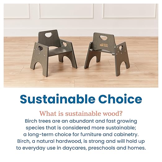 ECR4Kids Stackable Wooden Toddler Chair, 8in, Kids Furniture, Grey Wash, 2-Pack - LeafyLoom