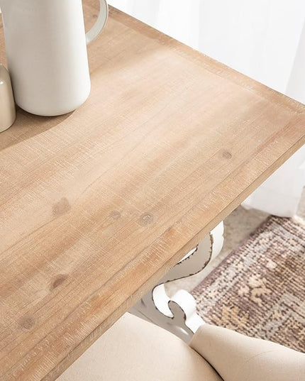 Kate and Laurel Wyldwood Farmhouse Wooden Desk, 46 x 24 x 30, Brown and White, Rustic Carved Wood Computer Desk for Functional and Stylish Home Office Decor - LeafyLoom