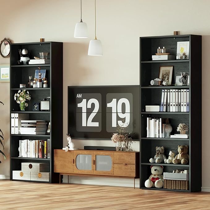 IRONCK Bookshelves and Bookcases Set of 2 Floor Standing 6 Tier Display Storage Shelves 70in Tall Bookcase Home Decor Furniture for Home Office, Living Room, Bed Room - LeafyLoom