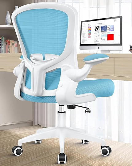 Ergonomic Office Chair, Lumbar Support Desk Chair with Flip-up Armrest and Breathable Mesh, Height Adjustable Swivel Office Chair Blue - LeafyLoom