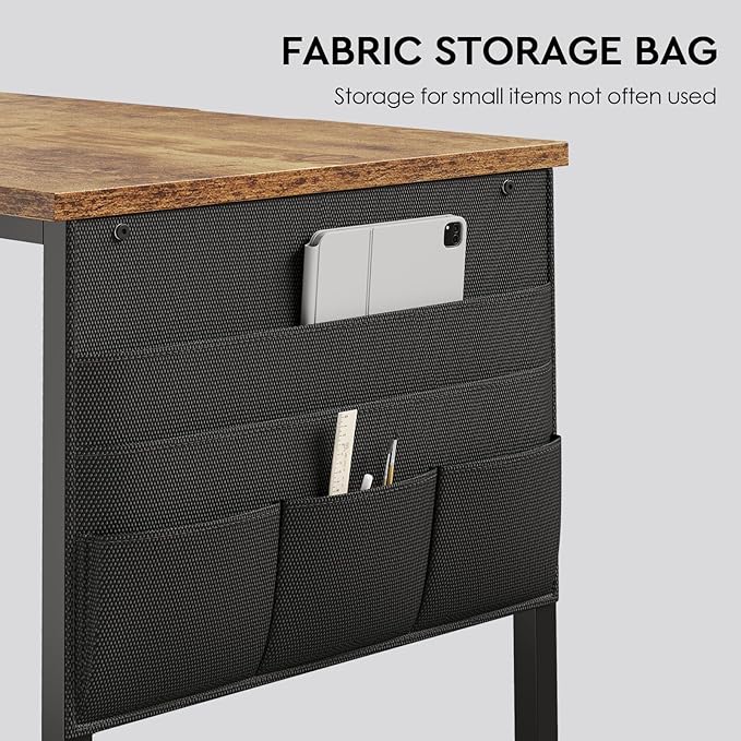 Ｍａｉｈａｉｌ Maihail Small Desk with Drawers, 40 inch Computer Desk with Shelves, Writing Desk with Storage, Small Office Desk with Metal Frame, Rustic Brown - LeafyLoom