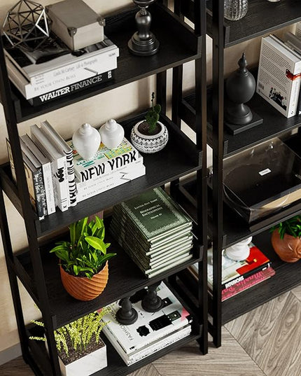IRONCK Industrial Bookshelf 5-Tier, Bookcase Ladder Shelf, Storage Shelves Rack Shelf Unit, Accent Furniture Metal Frame, Home Office Furniture for Bathroom, Living Room - LeafyLoom