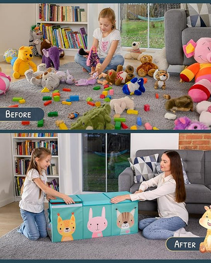 Extra Large Toy Storage Organizer with Lid - Sturdy, Collapsible Toy Chest Storage Box with Cute Design - Toys Bin with Dividers for Kids, Boys, Girls, Nursery, Bedroom, Play room 37"x16"x14" - LeafyLoom