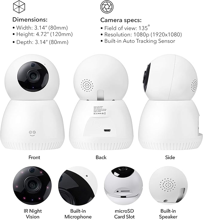 Scope indoor 1080p HD Smart Auto-Tracking Security Camera, White, Motion Only Geeni