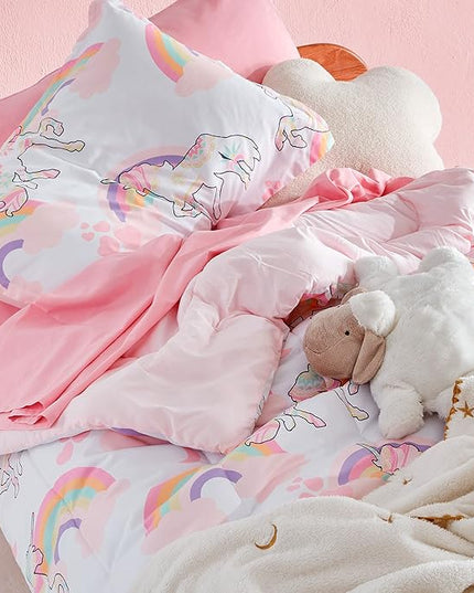 SLEEP ZONE Kids Bedding Comforter Set Full/Queen Size - Super Cute & Soft Kids Bedding 7 Pieces Set with Comforter, Sheet, Pillowcase & Sham (Pink Unicorn) - LeafyLoom