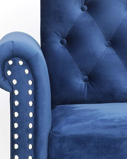 Furinno Bastia Vintage Modern Chesterfield Button Tufted Loveseat/Sofa Couch for Living Room, Navy Velvet - LeafyLoom