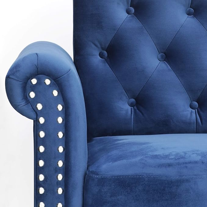 Furinno Bastia Vintage Modern Chesterfield Button Tufted 3-Seater Sofa Couch for Living Room, Navy Velvet - LeafyLoom