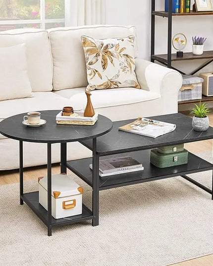 WOHOMO Coffee Table, Black Modern Coffee Tables for Living Room 2 in 1Detachable Small Center Table Set with Storage, Black Marble - LeafyLoom