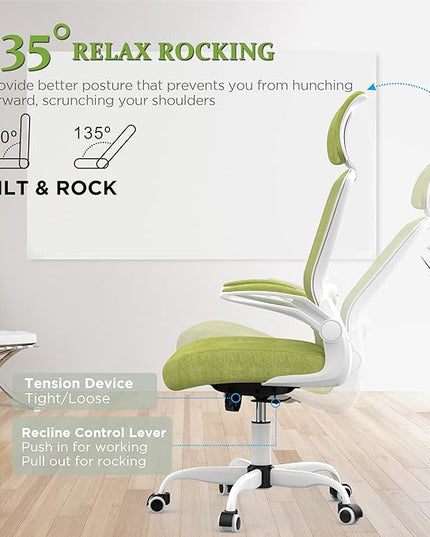 Mimoglad Office Chair, High Back Ergonomic Desk Chair with Adjustable Lumbar Support and Headrest, Swivel Task Chair with flip-up Armrests for Guitar Playing, 5 Years Warranty - LeafyLoom