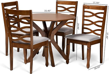 Baxton Studio Mila Modern and Contemporary Grey Fabric Upholstered and Walnut Brown Finished Wood 5-Piece Dining Set - LeafyLoom