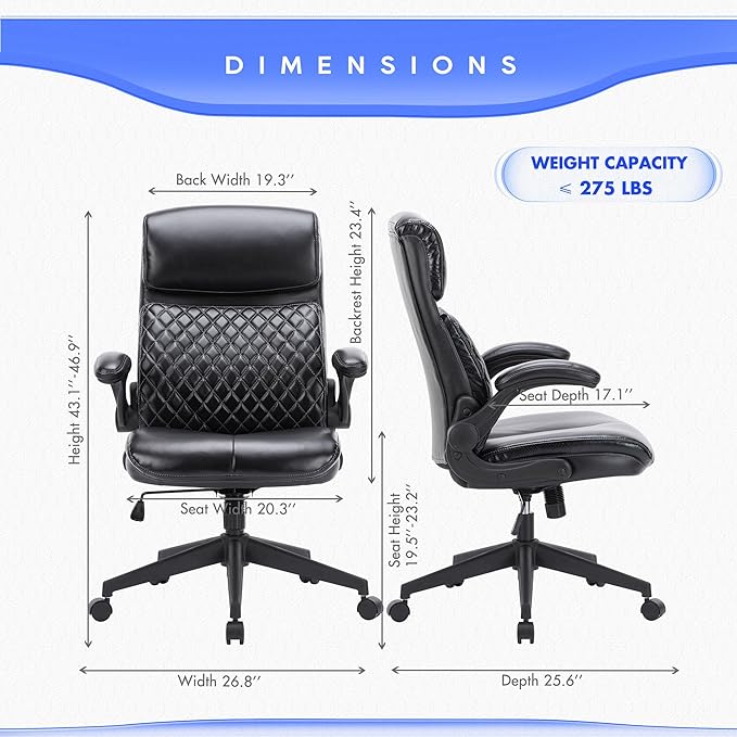 Executive Home Office Chair, Ergonomic Computer Desk Chair with Padded Flip-up Armrests, Adjustable Height, Swivel Rolling Work Study Chair for Home Office Conference Room-Black - LeafyLoom