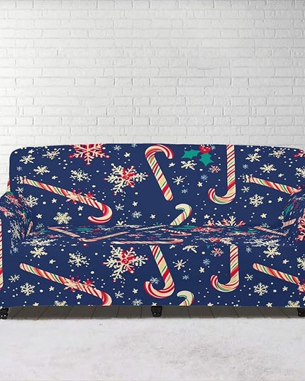 FKELYI Christmas Easy Going Stretch Sofa Slipcover Blue Candy Cane Furniture Protector Easy Going Stretch Sofa Slipcovers with Elastic Bottom L FKELYI