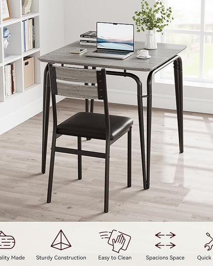 Dining Table for 2, Small Table and Chairs Set of 2, Square Dinette Set for 2, Dinner Table Set, 3 Piece Kitchen & Dining Room Sets for Small Space, Apartment (Gray, Dining Table with 2 Chairs) - LeafyLoom