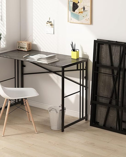 EMODA 40 inch Folding Desk No Assembly Required Home Office Desk Study Writing Gaming Computer Table, Black Oak - LeafyLoom